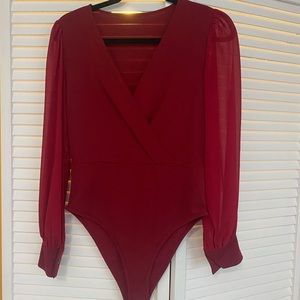 Maroon/Red Long Sleeve Bodysuit.